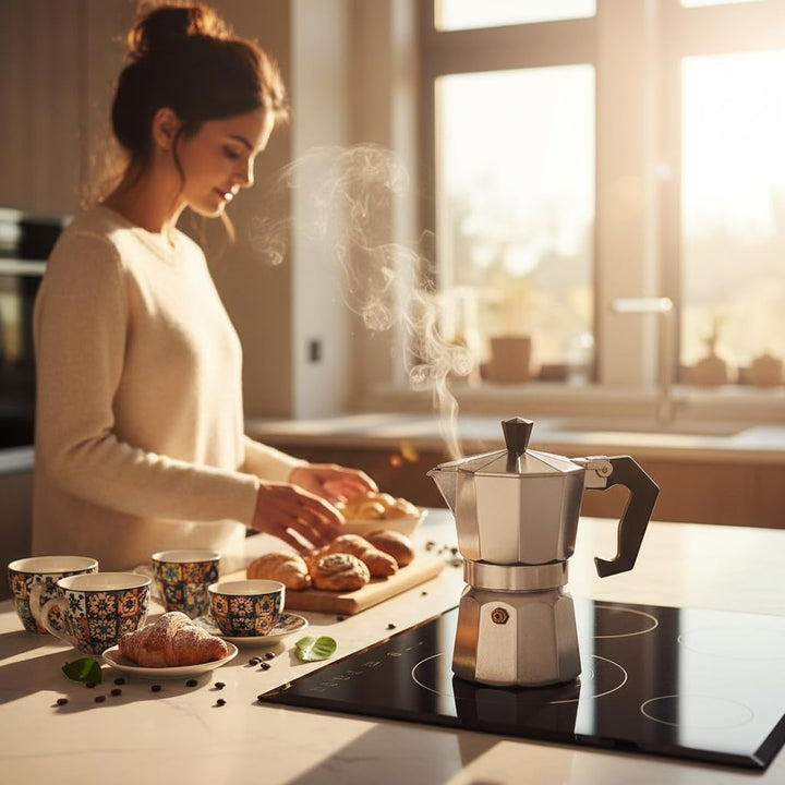 Espressokocher, Premium Italienische Kaffeekocher Aluminium Espressokocher für Gas oder Elektro Kera