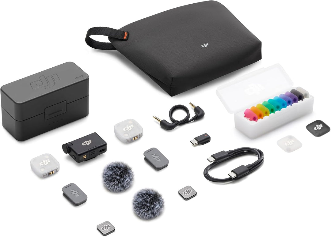 DJI Mic Mini 2 (2 TX + 1 Standard RX + Ladeschale), Lavalier-Mikrofon, Ansteckmikrofon für iPhone un