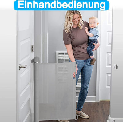 TRMLBE Türschutzgitter 0-150cm Ausziehbar Treppenschutzgitter Rollo Baby Treppenschutzrollo Türgitte