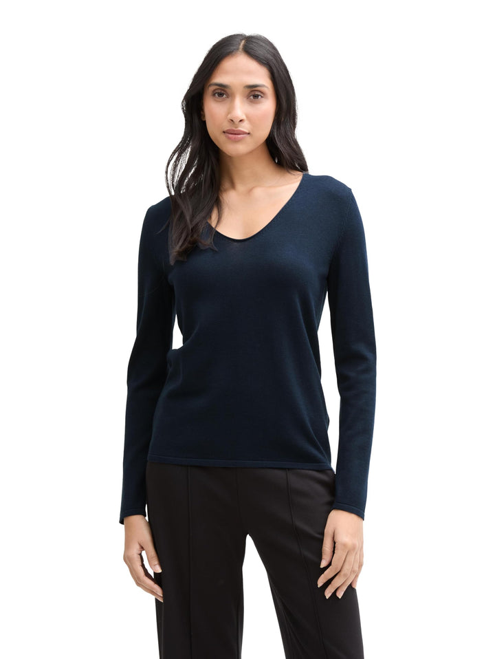 Tom Tailor Damen 1016350 Basic Strickpullover aus Bio-Baumwolle (1er Pack) XL 10668 - Sky Captain Bl