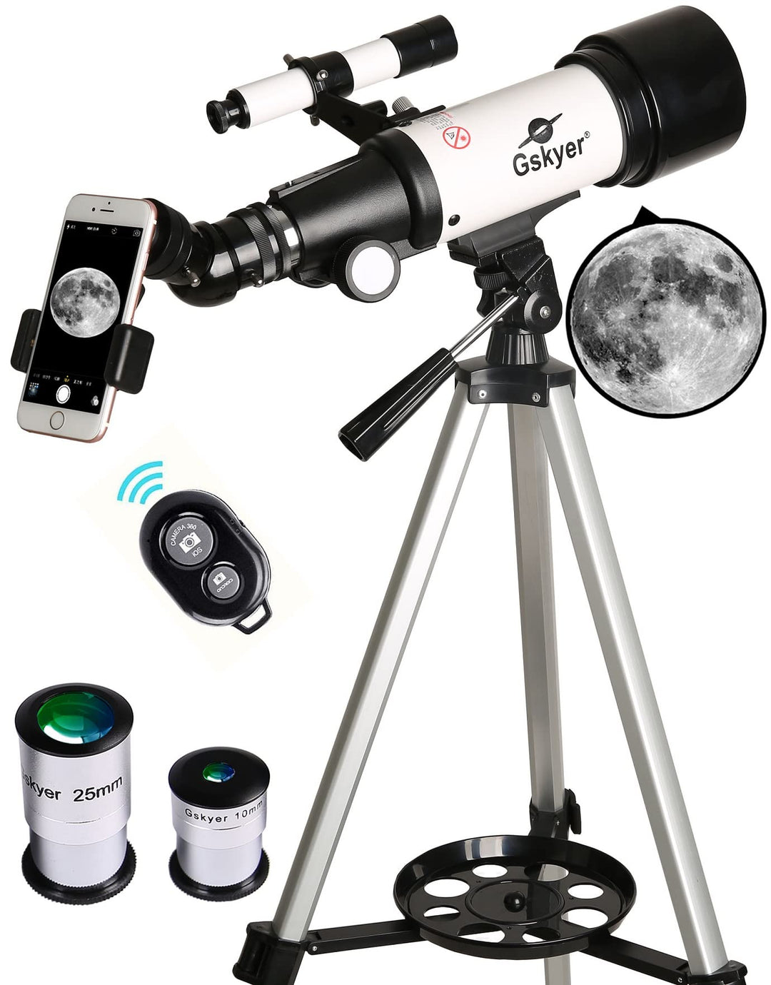Gskyer Teleskop, 70 mm Öffnung 400 AZ-Mount Astronomisches Refraktions für Kinder und Anfänger- Reis