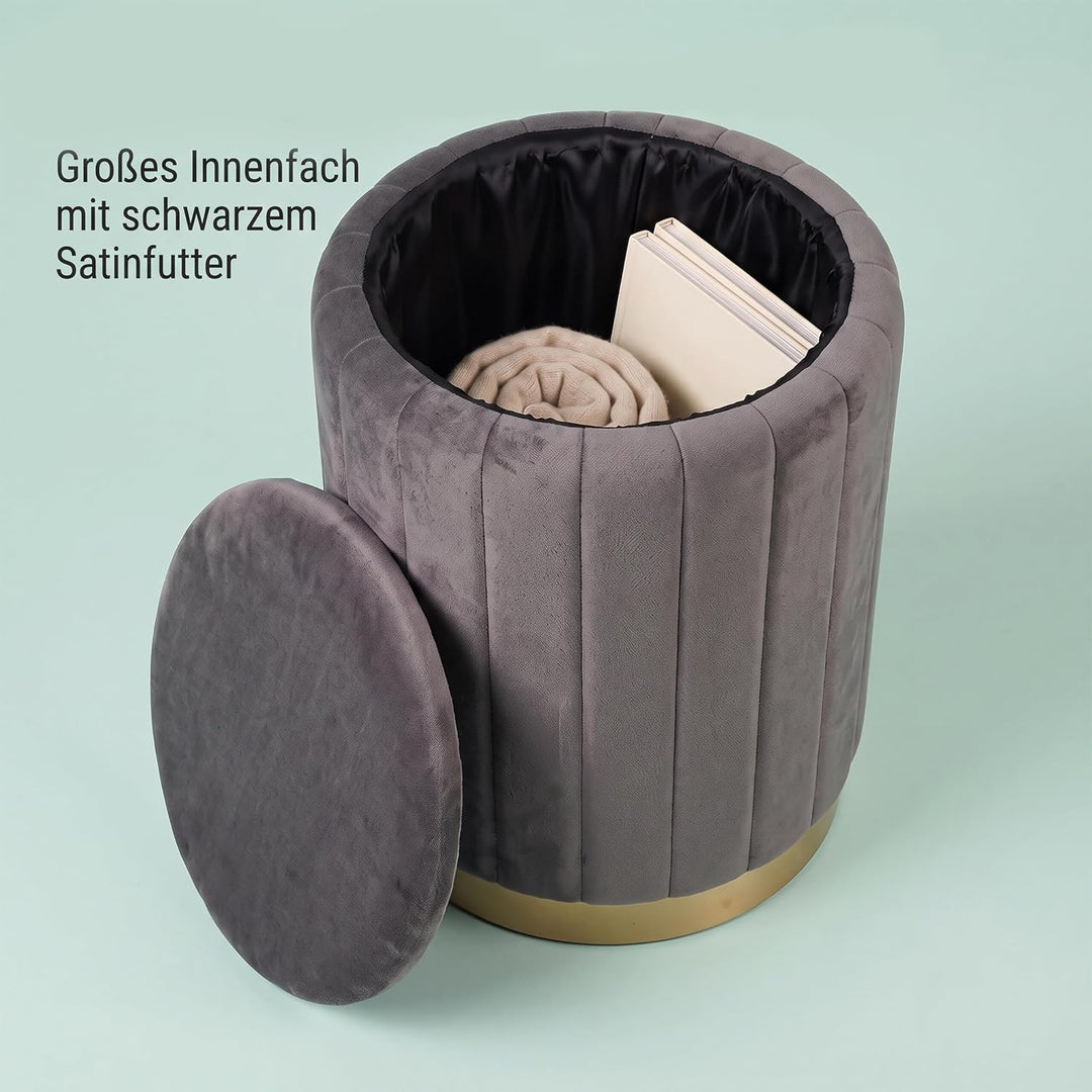 Relaxdays Hocker Samt, Sitzhocker mit Stauraum, gepolstert, dunkelgrau, Dunkelgrau
