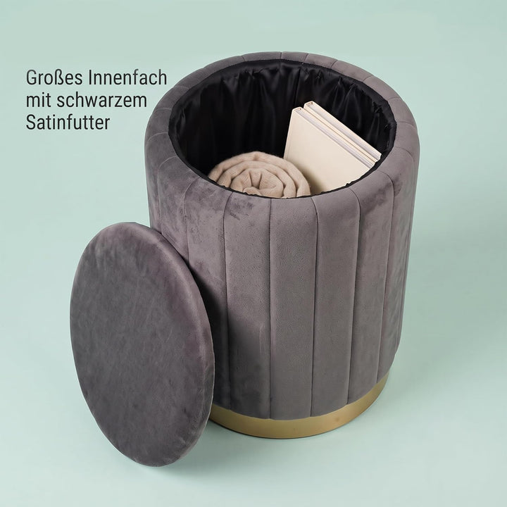 Relaxdays Hocker Samt, Sitzhocker mit Stauraum, gepolstert, dunkelgrau, Dunkelgrau