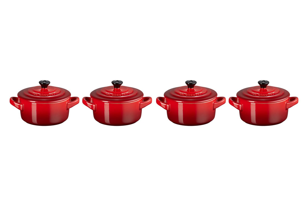 Le Creuset 4er-Set Mini Cocottes aus Steinzeug, je 200 ml, 10 x 5 cm, Steinzeug, Kirschrot, 79212100