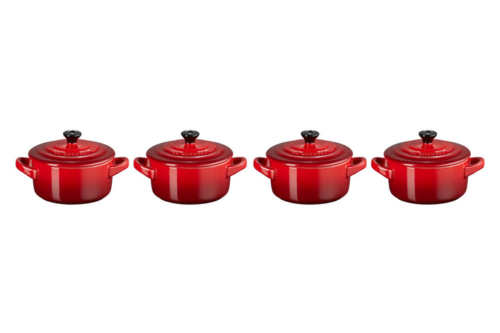 Le Creuset 4er-Set Mini Cocottes aus Steinzeug, je 200 ml, 10 x 5 cm, Steinzeug, Kirschrot, 79212100