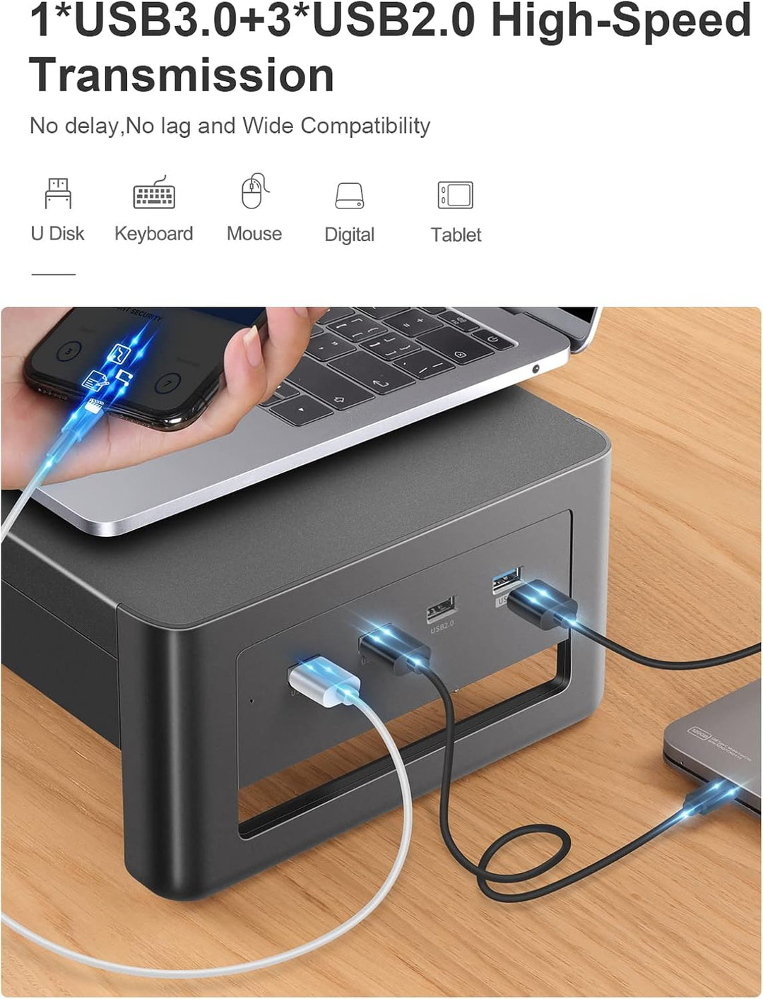 meatanty Dual-Monitorständer mit 2 Schubladen und 4 USB-Anschlüssen, Metall-Monitorständer für 2 Mon