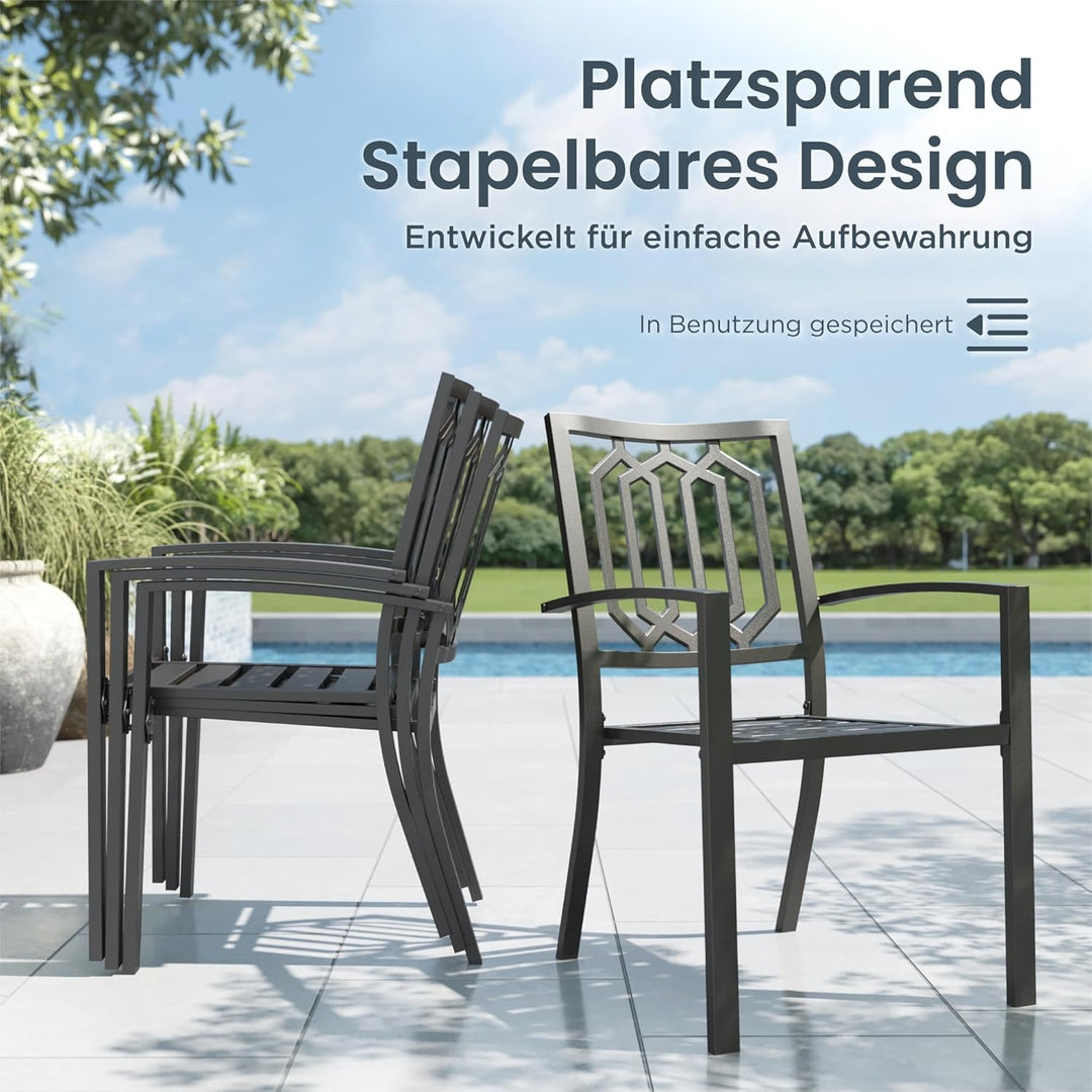 PHIVILLA Gartentisch und Stühle 4er Set Terrassentisch Stühle Metall Outdoor Bistro Gartenmöbel Sets
