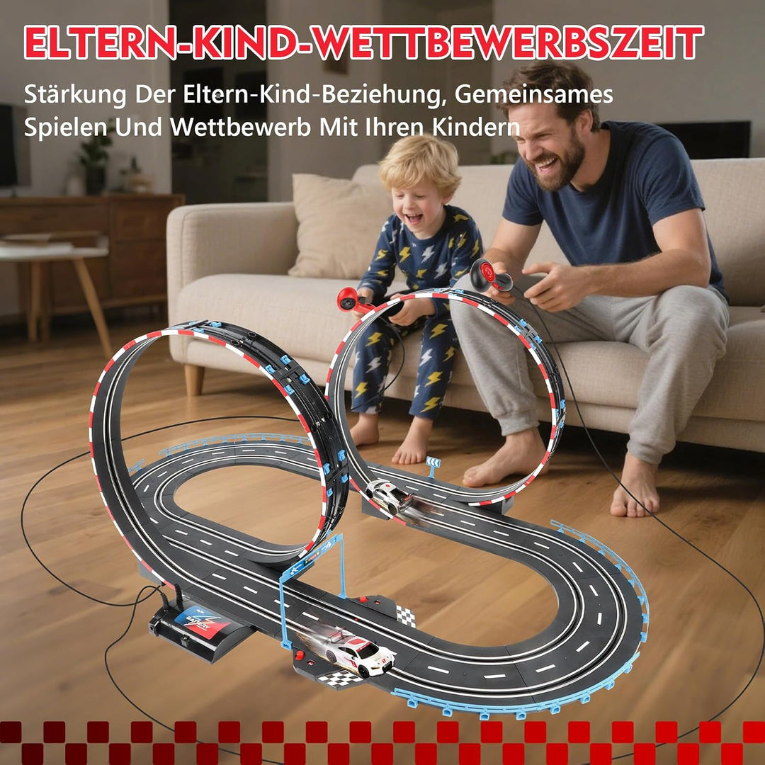 JONRRYIN Autorennbahn Elektrisches Slot Car für Kinder, 1:43 Autobahn Rennstrecke Auto Spielzeug 2 S