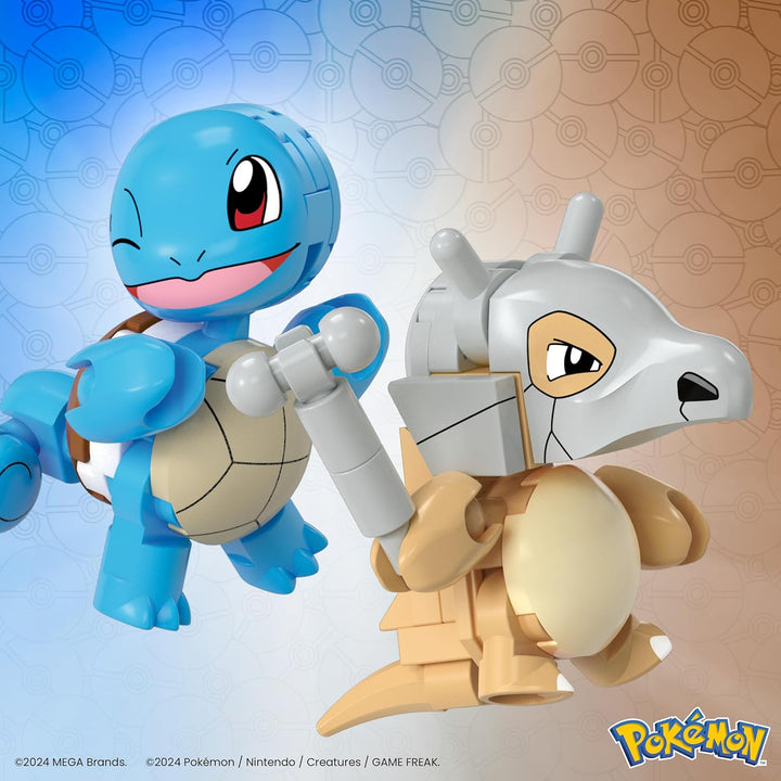 MEGA Pokémon Actionfigur Bauspielzeug-Set, Pokéball 2er-Pack, Schiggy und Tragosso mit 45 Teilen, fü