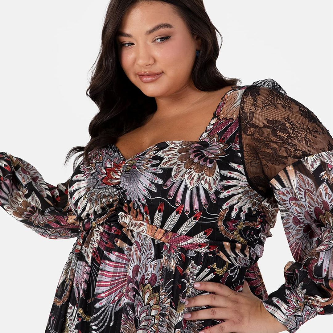 Lovedrobe Damen Womens Plus Size Midaxi Dress with Pockets Curve Long Bishop Sleeve Slit Mesh Sweeth