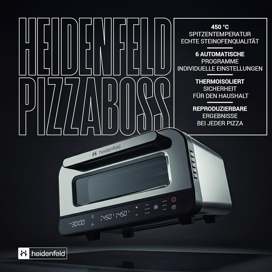 Heidenfeld Pizzaofen | 1850 Watt bis 450°C - Backofen inkl. Pizzastein & Pizzaschieber - Pizzaofen e