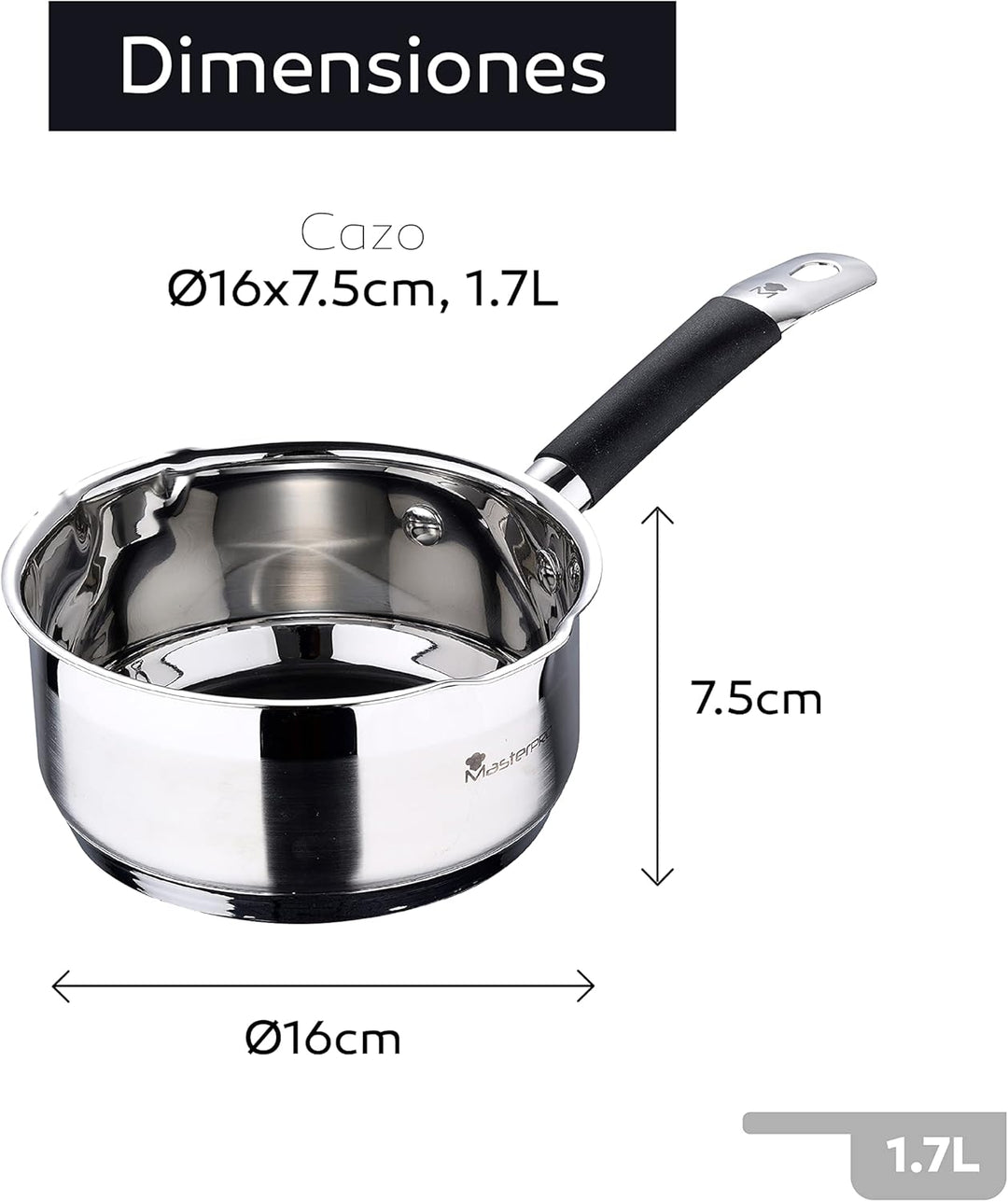 MasterPro Foodies Kasserolle, 1,3 l, 16 X 7,5 cm, Edelstahl, Antihaftbeschichtung, ergonomischer Gri