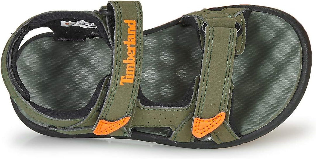 Timberland Unisex Kinder Perkins Row 2-Strap (Youth) Sandalen 23 EU Grün Dark Green With Orange, 23