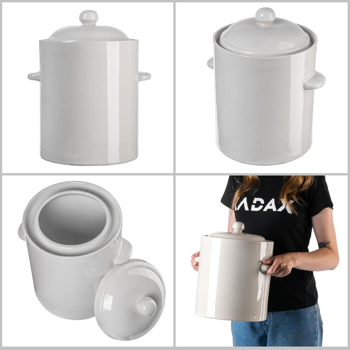 KADAX 5L Steinzeugtopf, Dichter Keramiktopf mit Deckel, Spülmaschinenfester Steinguttopf, handgefert