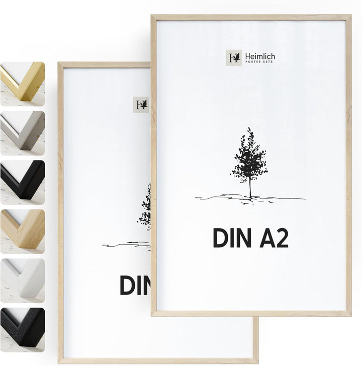 Heimlich® 2x Bilderrahmen DIN A2 42x59,4 cm Eiche Rahmen 2-Pack | Dokumentenrahmen 42x59,4 cm Gross