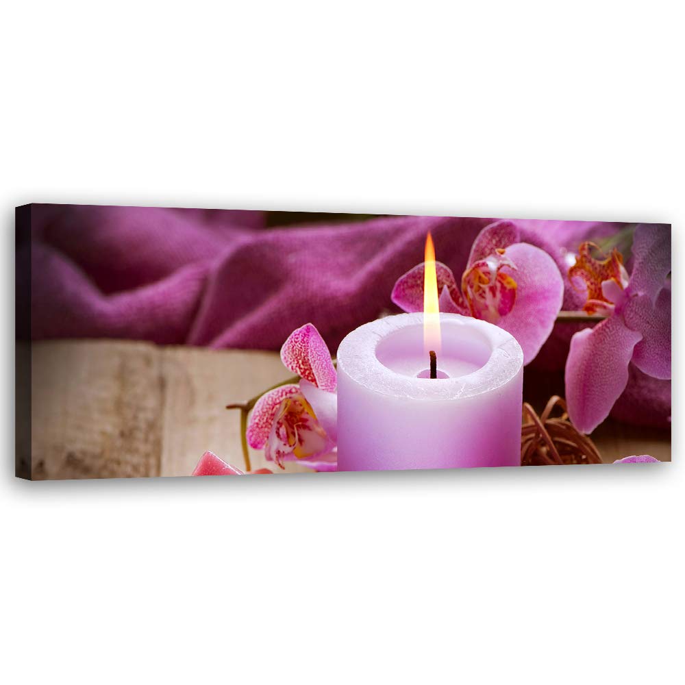 Feeby Bild auf Leinwand Kerze Kunstdruck modern Blumen Violett 120x40 cm Leinwandbild 120x40 cm Viol