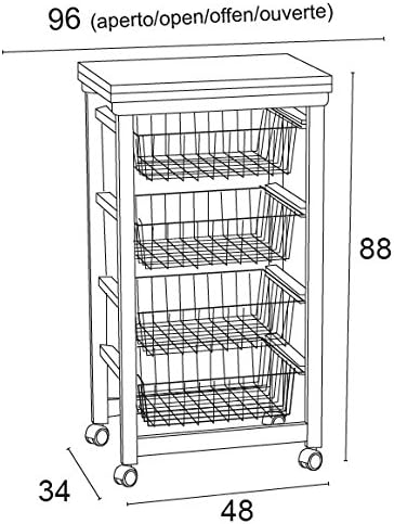 ARREDAMENTIITALIA Arredamenti Italia Küchenwagen GASTONCINO, Holz - 4 Körbe - Aufklappbar - Farbe: W
