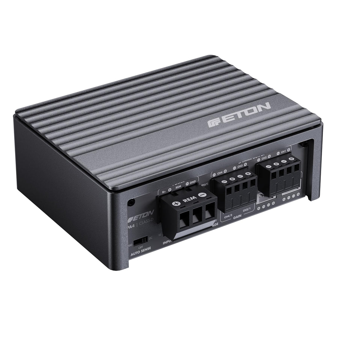 ETON PA 4 – ultra kompakter 4 Kanal Verstärker, leistungsstarke digitale Micro Endstufe für Autos un