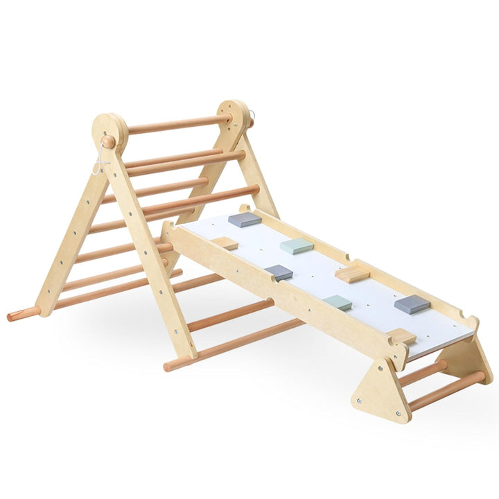 Mamabrum Holzspielplatz für Kinder – Klettergerüst, Dreieck, Leiter & Balancierpfad – 3-in-1 Multifu