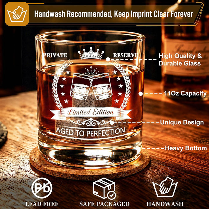 exreizst Geburtstagsgeschenk für Männer – Whiskyglas-Set mit Holzbox, Granitsteinen, Pipette & Zange