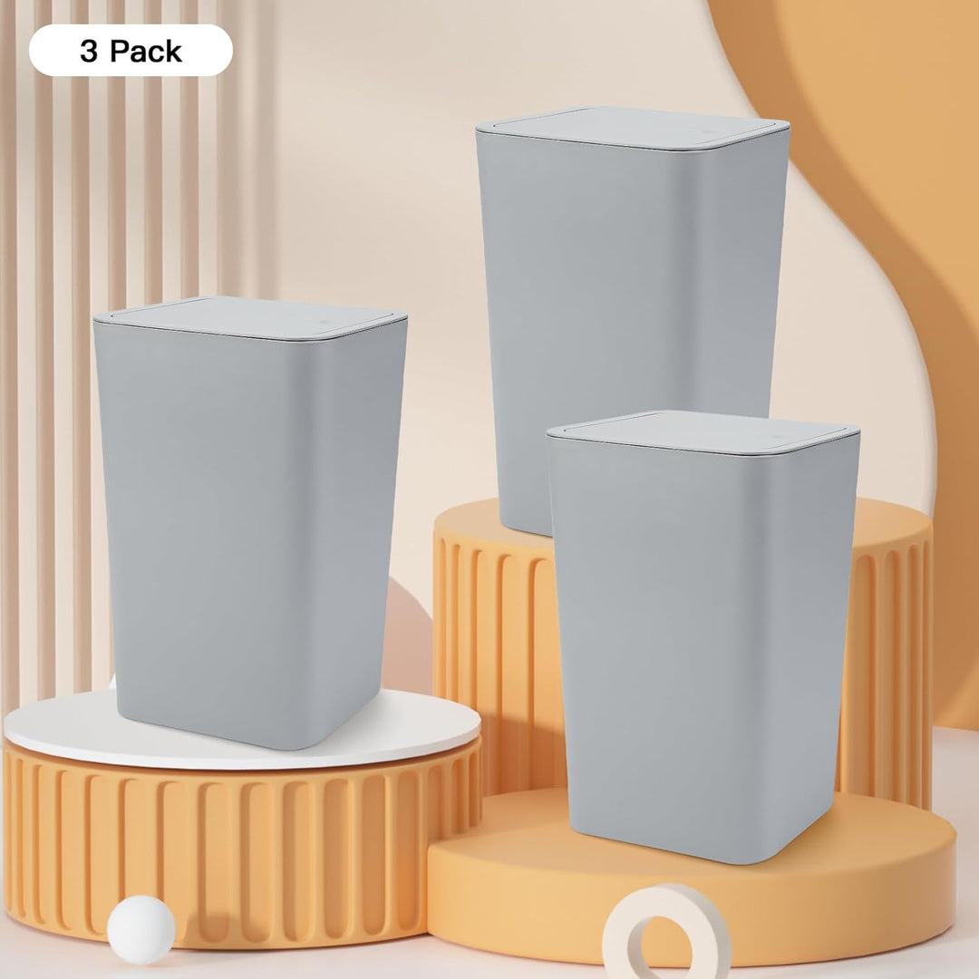JOTOM 3er Set Mini Mülleimer Badezimmer mit Pop-Up Deckel, 10L moderner Abfalleimer Papierkorb Trash