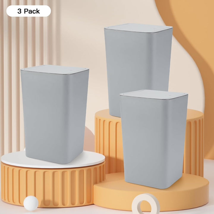 JOTOM 3er Set Mini Mülleimer Badezimmer mit Pop-Up Deckel, 10L moderner Abfalleimer Papierkorb Trash