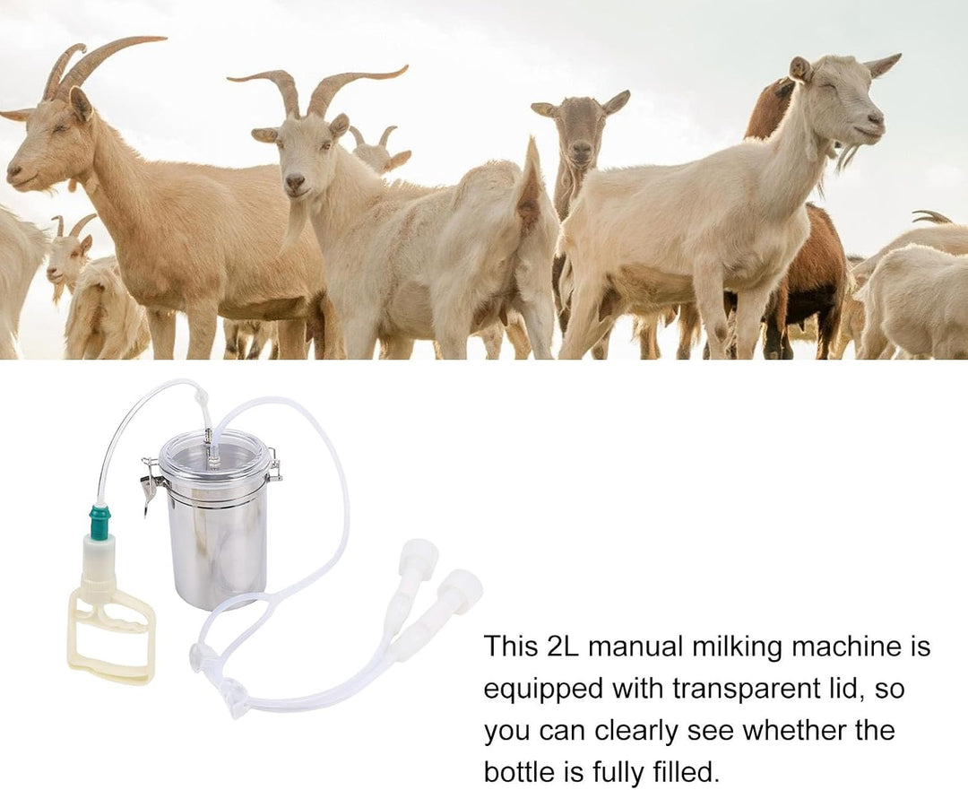 Hztyyier Ziegenmelkmaschine, 2L Milchmaschine Manueller Ziegenmelker Edelstahlflasche Tragbares Melk