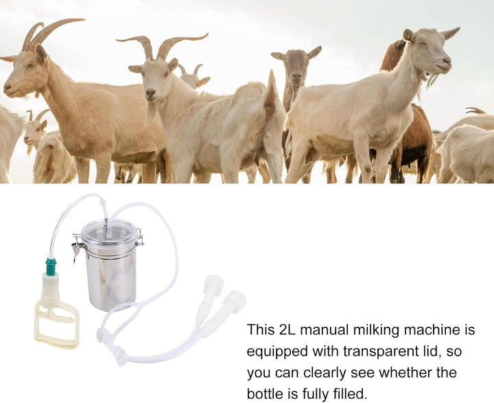 Hztyyier Ziegenmelkmaschine, 2L Milchmaschine Manueller Ziegenmelker Edelstahlflasche Tragbares Melk