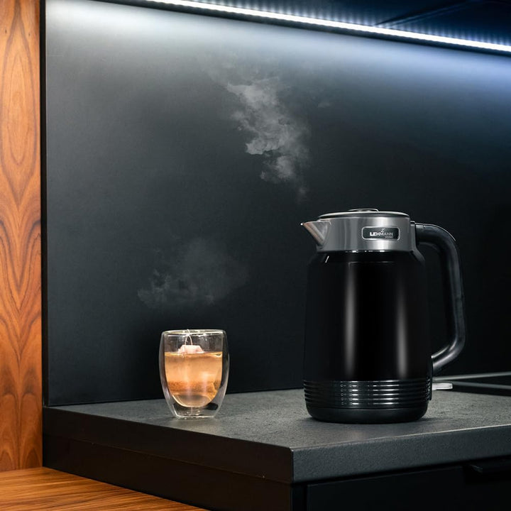 LEHMANN Elektrischer Wasserkocher Edelstahl 2L, 2200W, Schnelles Aufheizen, Doppelwand Design, Absch