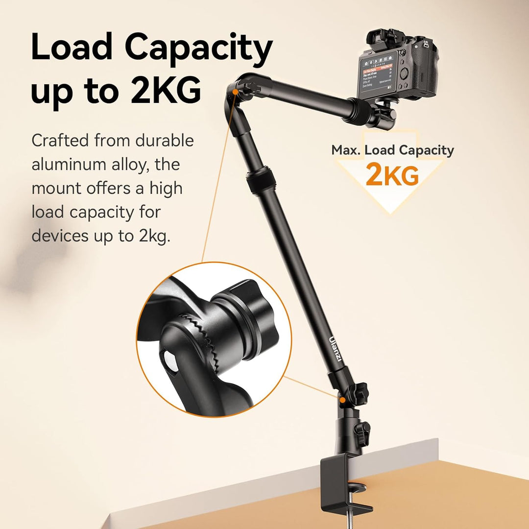 ULANZI Kamera Tischhalterung, ZJ02 98cm Kamera Tischstativ mit Flexibler Arm & 1/4" Kugelkopf für Ka