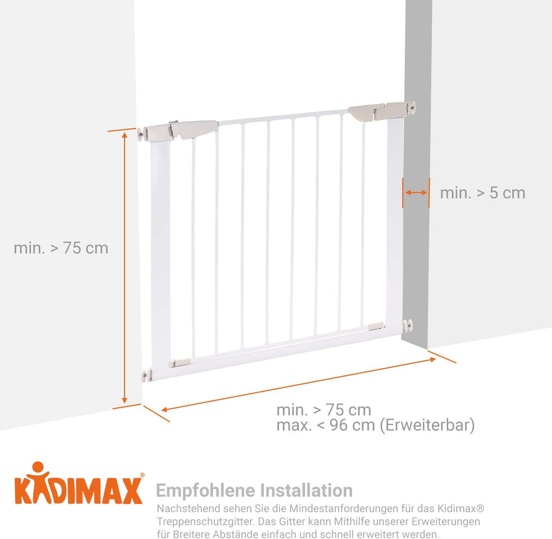 Treppenschutzgitter 75-96 cm, ohne Bohren, Türschutzgitter für Kinder, Hunde und Katzen, mit Auto-Cl