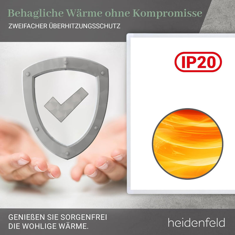 Heidenfeld Infrarotheizung HF-HP100-3 | 𝟭𝟬 𝐉𝐀𝐇𝐑𝐄 𝐆𝐀𝐑𝐀𝐍𝐓𝐈𝐄 - 500 Watt - 5-12 m² - Infrarot Heizkörper