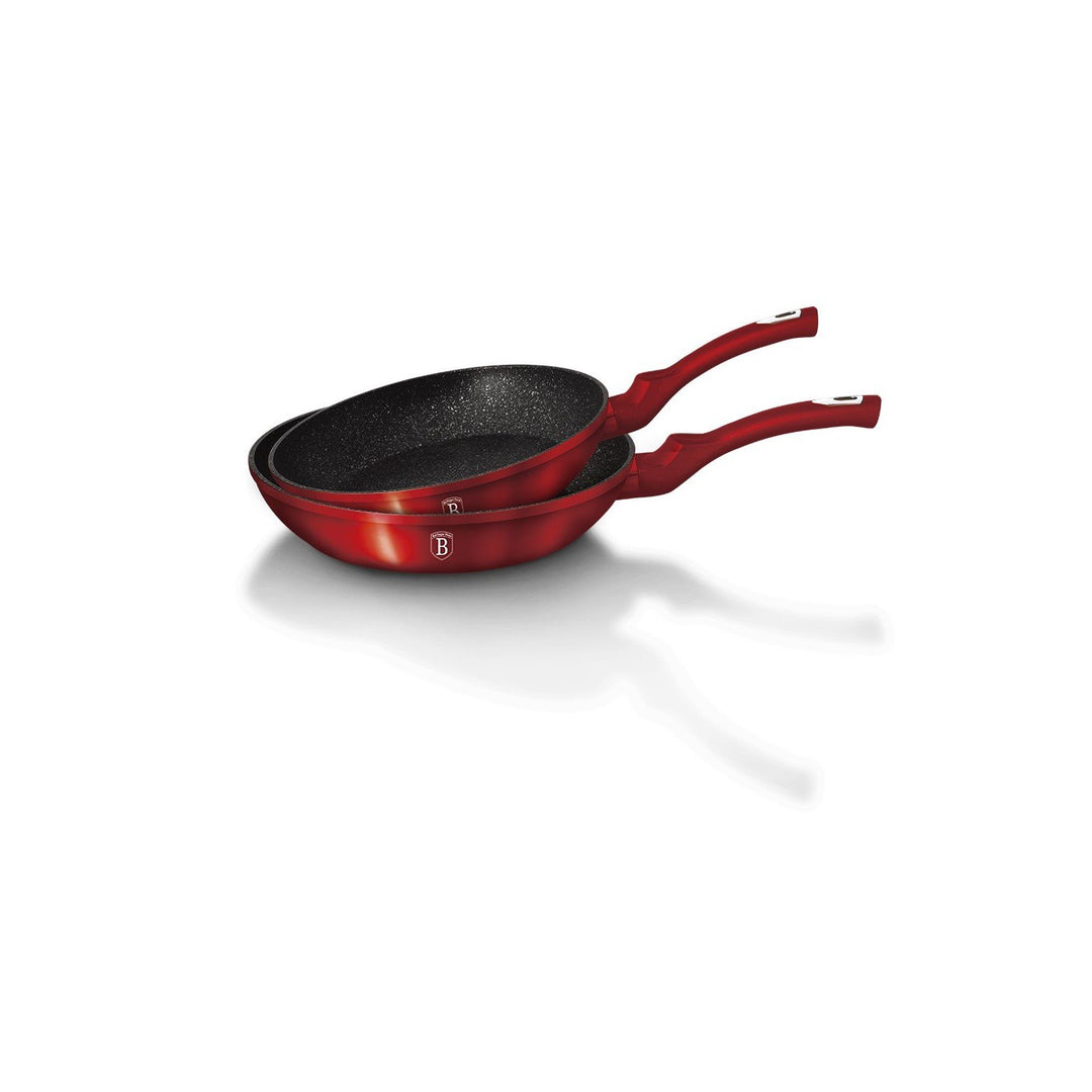 Set mit 2 Pfannen, Rot, Metall, Marmor-Beschichtung, Aluminium, Turbo Induktion