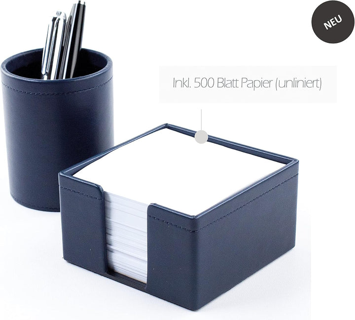 DELMON VARONE - Zettelkasten aus veganem Kunstleder Blau - Zettelbox inkl. 500 Blatt Papier - Notizz