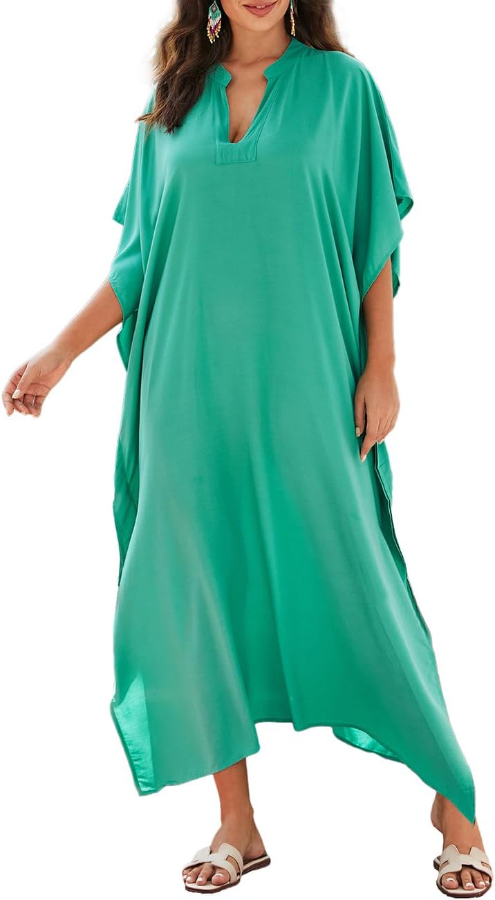 Bsubseach Frauen Plus Grösse Kaftan Kleid Badeanzug Druck Kaftan Strand Cover Up Kleid Y-Blau Grün,