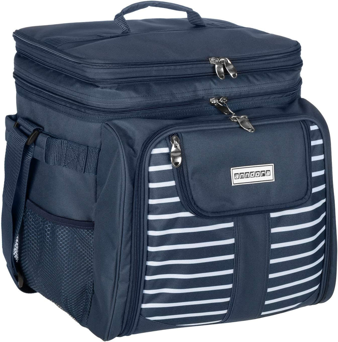 anndora Picknicktasche blau weiss Kühltasche inkl. Zubehör 4 Personen 29 Teile Navy Blau Weiss, Navy