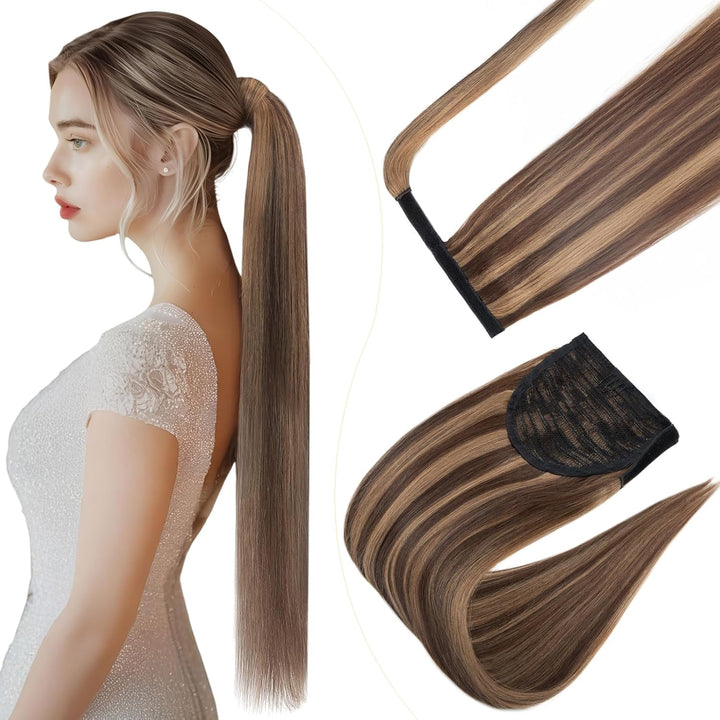 Elailite Ponytail Extension, 35cm Haarverlängerung Echthaar Zopf, 80g Haarzopf Pferdeschwanz Haartei