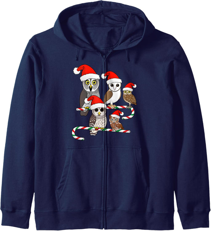 Santa Owls Cute Cartoon Christmas Bird Weihnachtseulen Kapuzenjacke