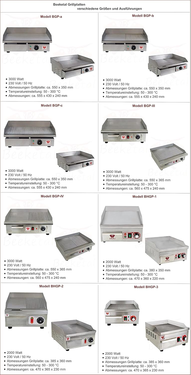 Beeketal 'BGP-c' Profi Gastro Gusseisen Grillplatte elektrisch mit 55 x 35 cm Grillfläche (geriffelt