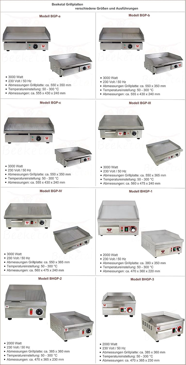 Beeketal 'BGP-c' Profi Gastro Gusseisen Grillplatte elektrisch mit 55 x 35 cm Grillfläche (geriffelt