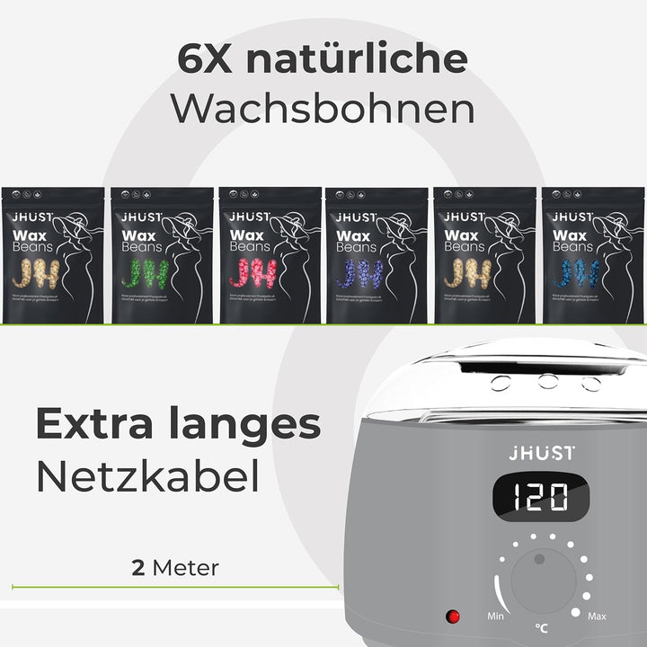 Wachswärmer-Set Grau mit 600 g Wachsperlen und umfangreichem Zubehör, inklusive After-Wax-Spray, Wac