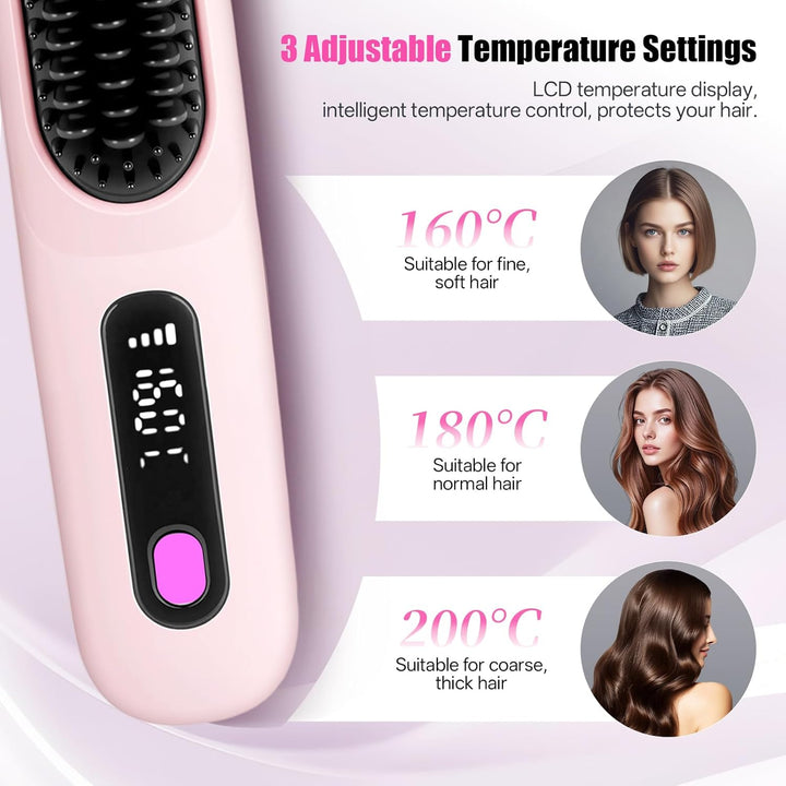 Mini Haarbürste Elektrisch, Glättbürste Kabellos, Stylingbürste für Kurze Haare, Elektrische Haarglä