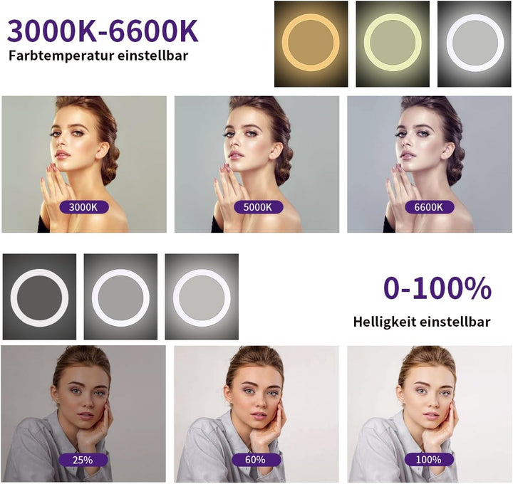 25 Zoll 75W Dimmbare zweifarbige LED-Ringlicht mit 70,87 Zoll Edelstahl-Schwerlastfotografie-Lichtst