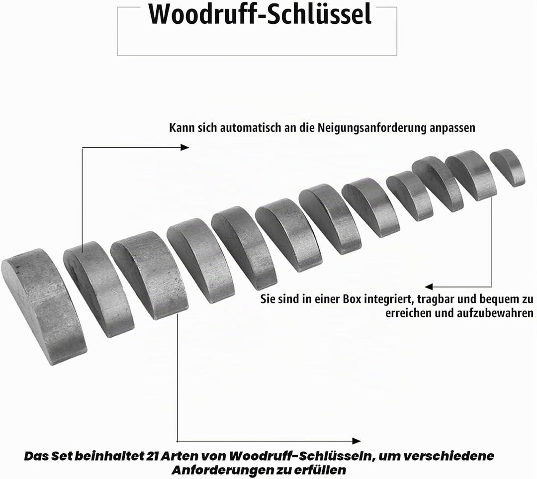 21 Arten von Scheibenfeder, 135-tlg. Scheibenfeder-Sortiment-Kit, Schwungrad-Riemenscheibe-Kurbelwel