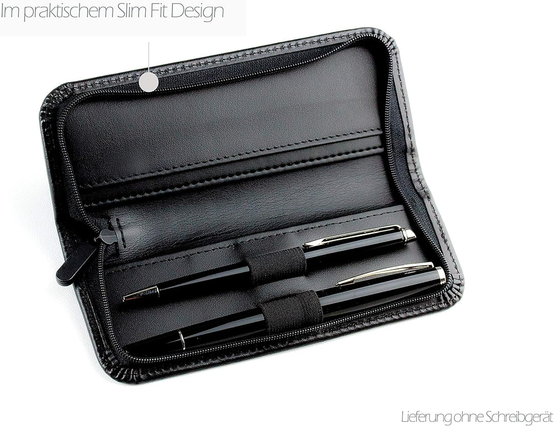 DELMON VARONE - Personalisierbares Schreibgeräteetui aus Premium Leder Boxcalf schwarz, Echtleder St