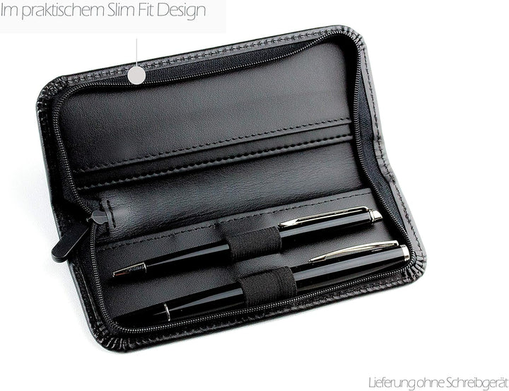 DELMON VARONE - Personalisierbares Schreibgeräteetui aus Premium Leder Boxcalf schwarz, Echtleder St