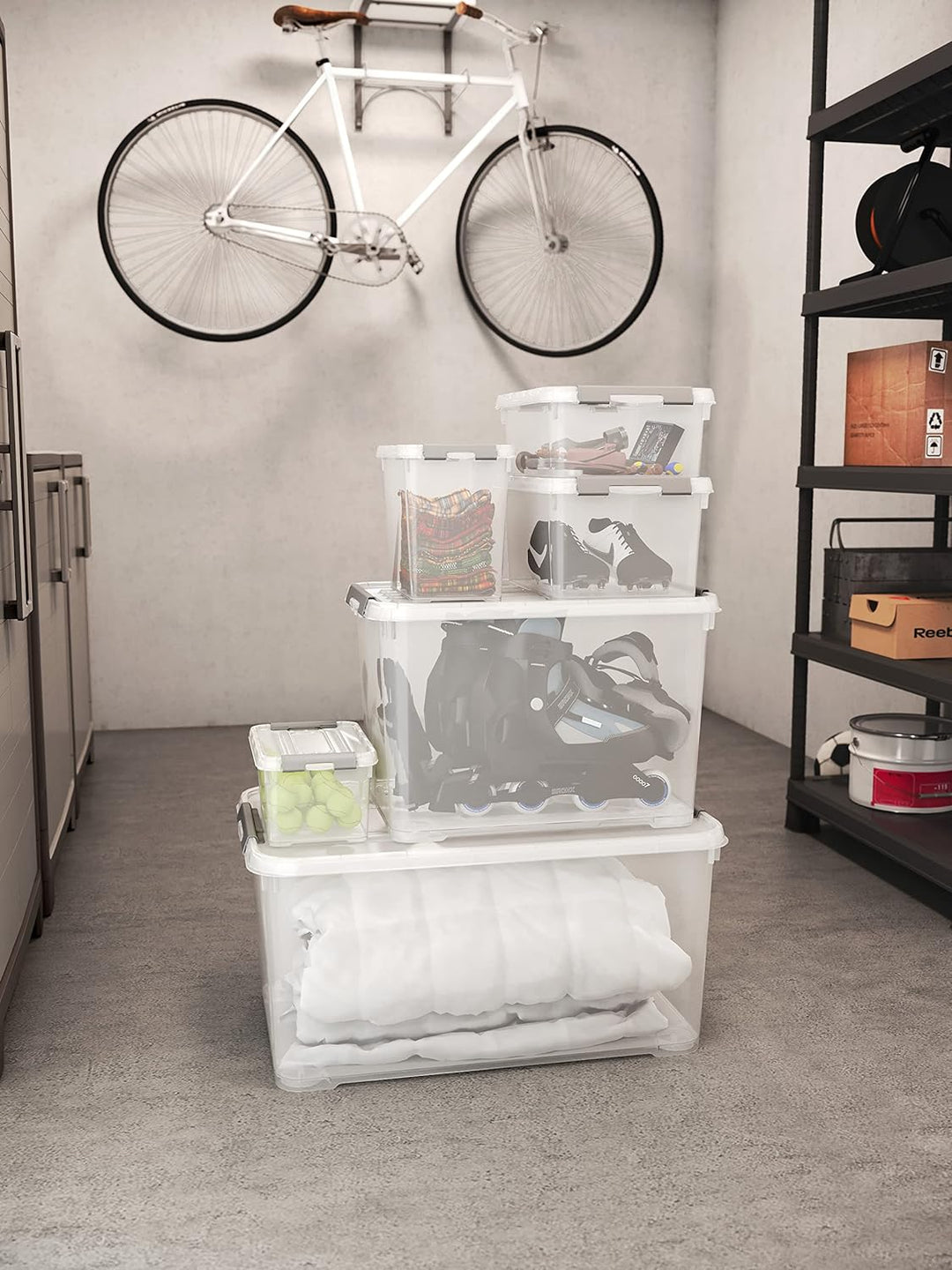 Allibert "praktischer Plus Aufbewahrungsbox mit Deckel, transparent/Silber, 65 Liter