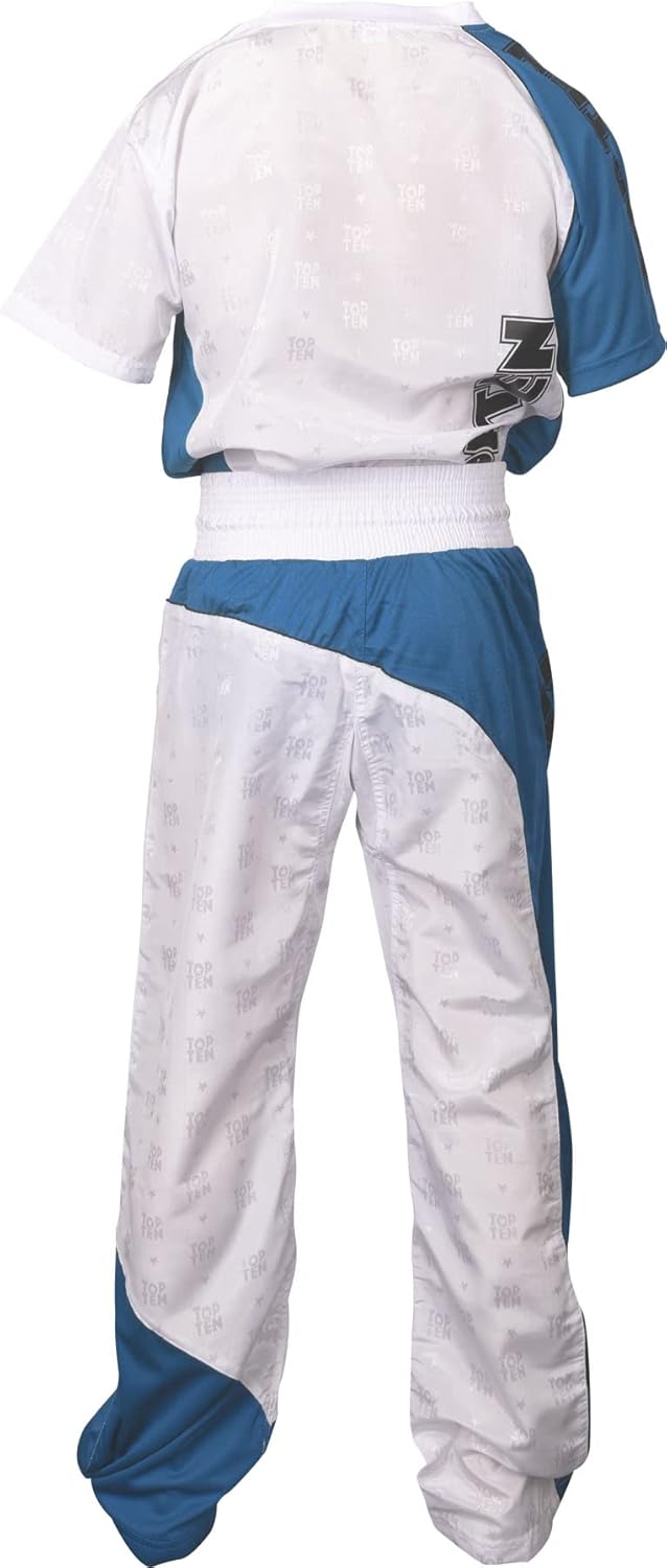 TOP TEN Kickboxuniform „Bow“ Weiss - Blau - Schwarz 150, Weiss - Blau - Schwarz 150