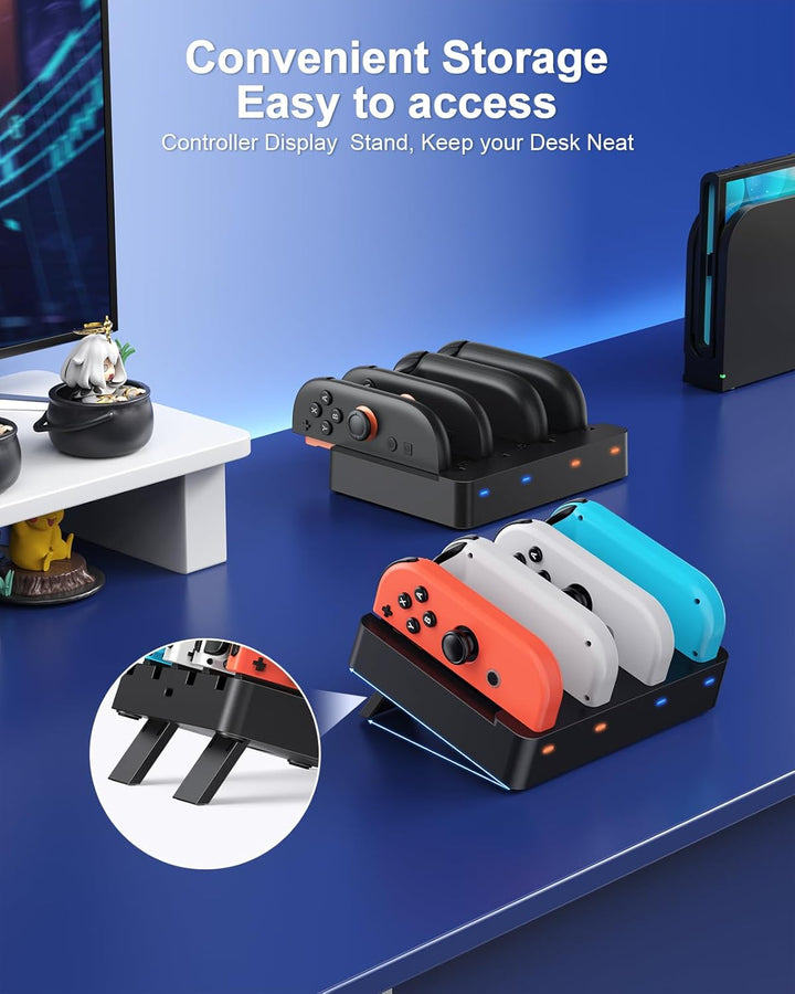 [Fit für Switch 2&1] 8 in 1 Controller Ladestation für Nintendo Switch 2/Switch1/OLED Modell Zubehör