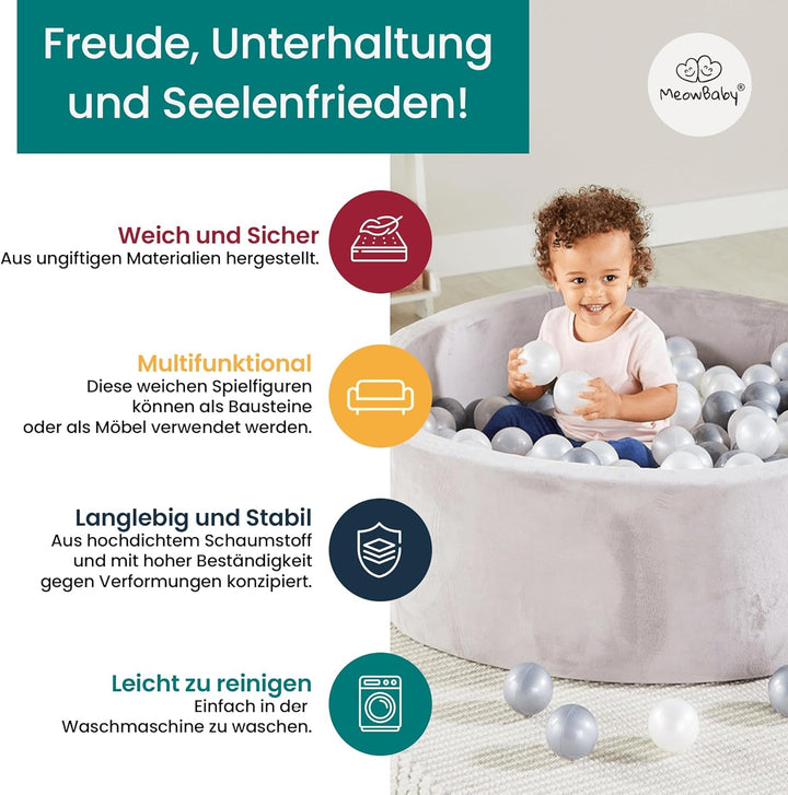 MEOWBABY Bällebad Baby ohne Bälle - Rund 90x30cm Ballgruben für Kinder, Cotton, Dunkelgrau, Dunkelgr